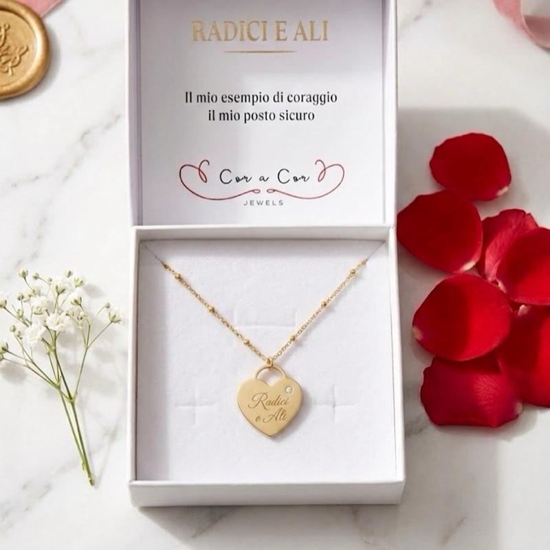 Collana Cuore Dorato da Incidere con Messaggio Personalizzato per Regalo Speciale