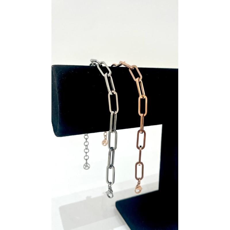 BR032 Bracciale PRISON a Catena Lucida Regolabile in Metallo Rodiato con Chiusura Comfort e Versatilità
