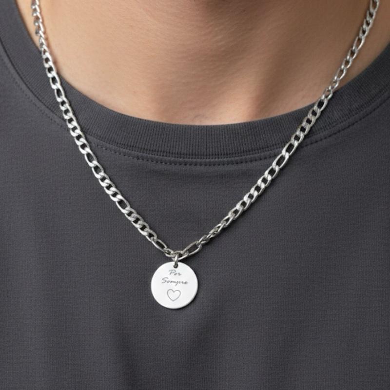 Collana Per Sempre in Acciaio Inox con Ciondolo Circolare e Cuore Inciso per Amore e Legame Ideale per Uso Quotidiano e Occasioni Speciali Collana Singola o Coppia Perfetta come Regalo Romantico