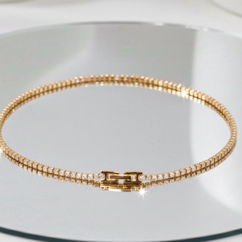 Bracciale SLIM TENNIS con Zirconi Bianchi con chiusura regolabile Luminosi in Versione Argento o Dorata Versatile e Perfetto per Ogni Outfit