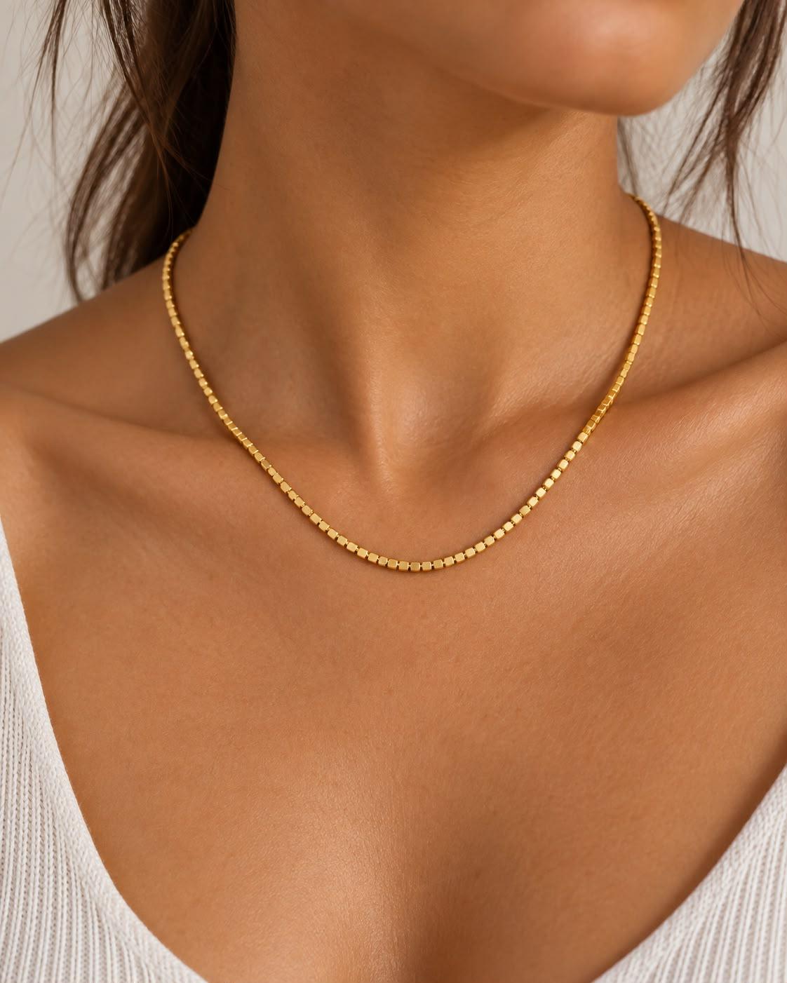 Collana Luccica in Acciaio 316L Smerigliata Effetto Luminoso Gold e Silver Waterproof Ipoallergenica Perfetta per Layering