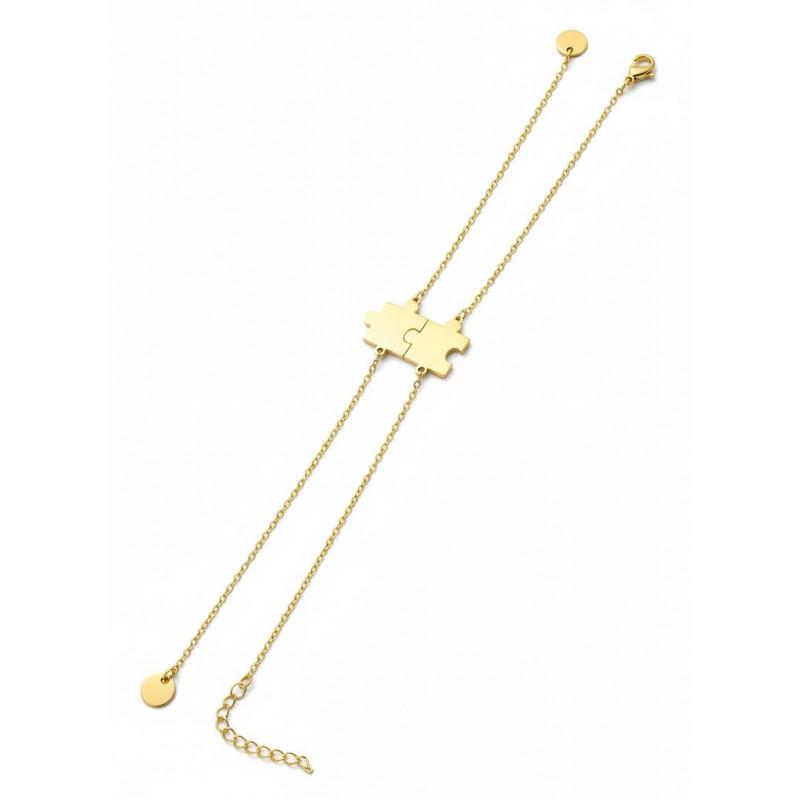 BR040 Bracciali TWIN in Acciaio Inox con Catenina Sottile e Ciondolo a Forma di Puzzle per Amicizia e Amore
