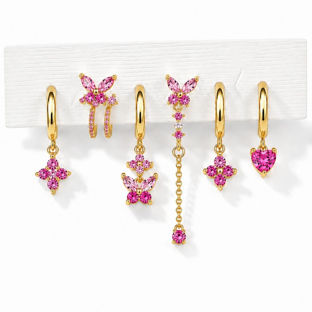 Set 6 orecchini Butterfly in acciaio 316 L