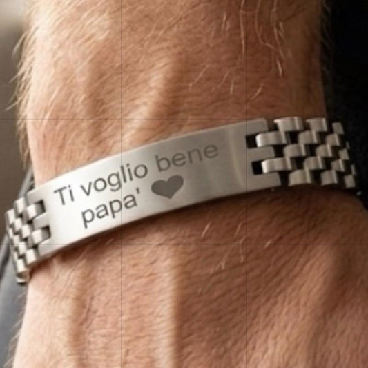 Bracciale in Acciaio Inox "Ti voglio bene papà" con Cuore - Idea Regalo per Papà