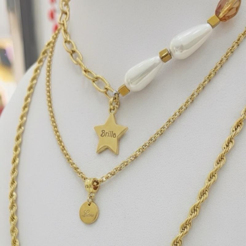 Collana Layering "Brilla & Ama" in Acciaio Inox