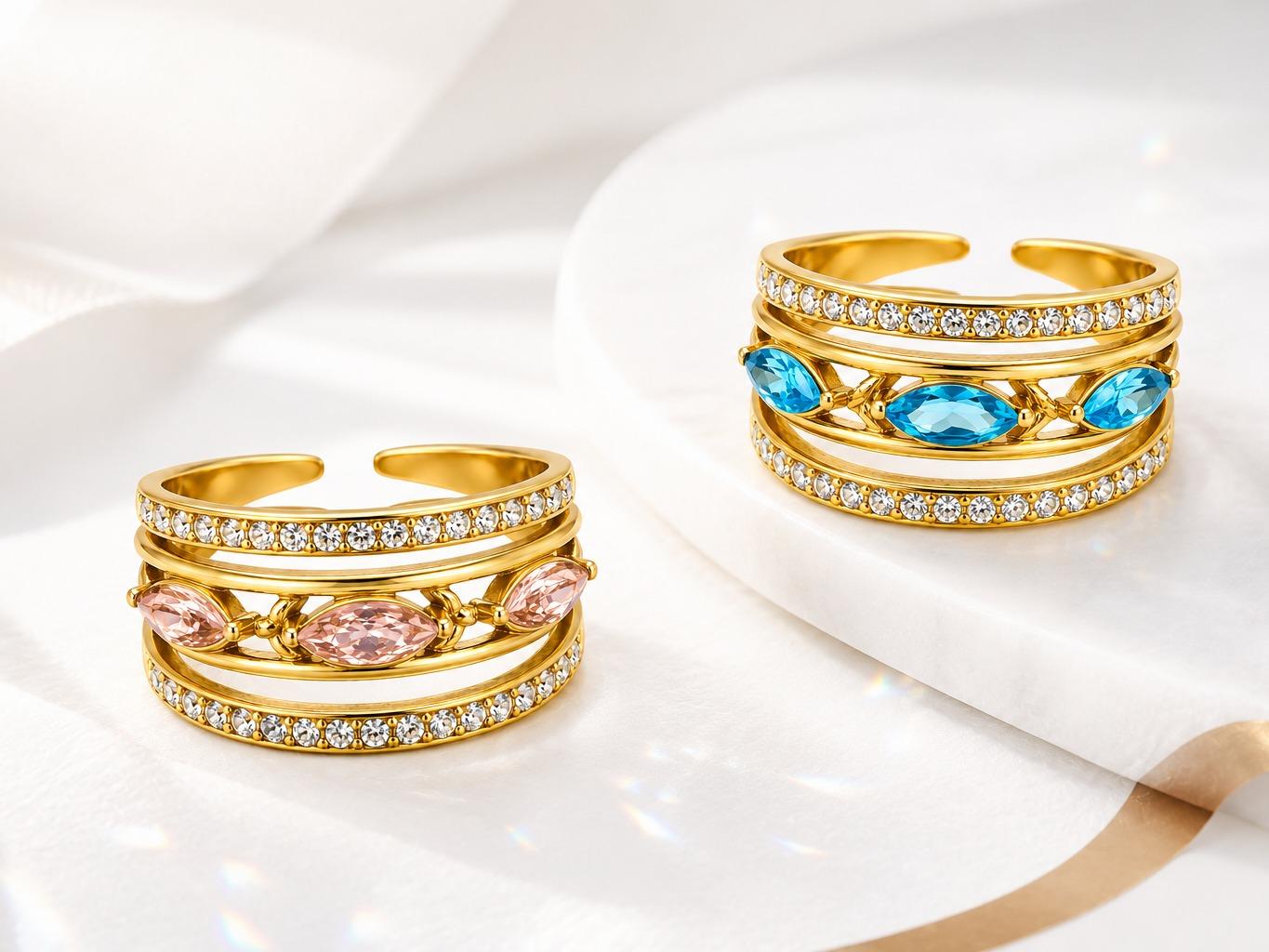 Anello Royal in acciaio e zirconi regolabile