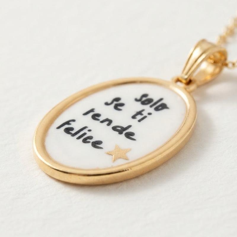 Charm Solo se ti rende felice - Medaglione Ovalare con Scritta e Stelle Dorate per Accessorio Elegante