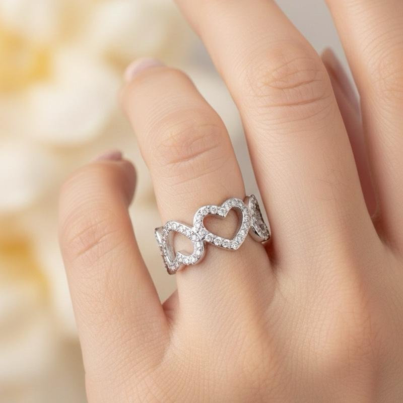 Anello Cor a Cor in Acciaio Inossidabile con Zirconi Cubici Regolabile Elegante e Versatile per Stile Quotidiano