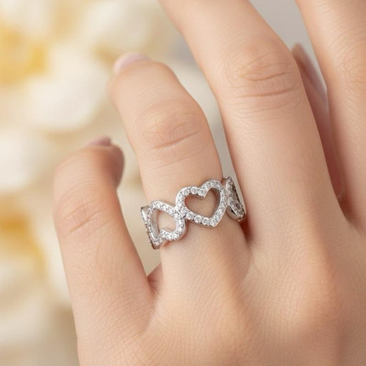 Anello Cor a Cor in Acciaio Inossidabile con Zirconi Cubici Regolabile Elegante e Versatile per Stile Quotidiano