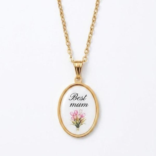 Collana "Best Mum" con Fiore Rosa in Acciaio Inossidabile per Madri Speciale Regalo per Mamme Design Elegante e Significativo