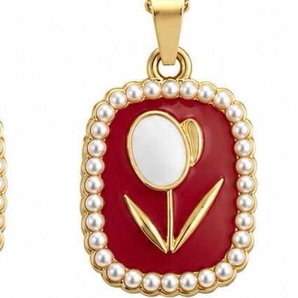 Collana Tuliperla in Acciaio Smaltato con Perle e Design Floreale Elegante per Donna