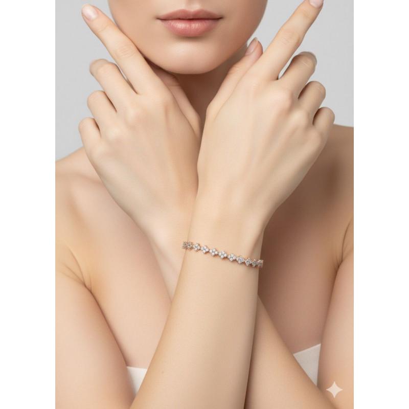 MARYLIN Bracciale Tennis MARYLIN in Rose Gold con Cristalli Scintillanti Motivo Fiore o Quadrifoglio Accessorio Glamour Eleganza Eterna