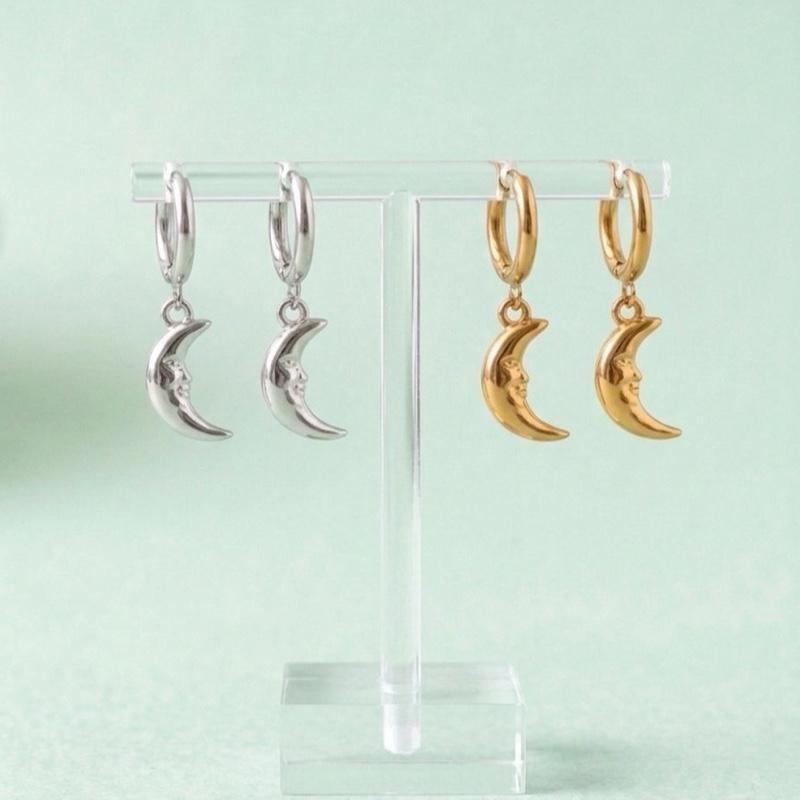 Milù Orecchini Milu' Acciaio Inossidabile Design Iconico Luna Crescente Doppia Finitura Gold e Silver Versatili e Anallergici