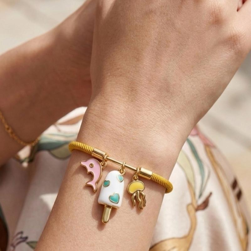 Bracciale Componibile in Corda e Acciaio fino a 4 Charms Ideale per Stile Unico senza Charms